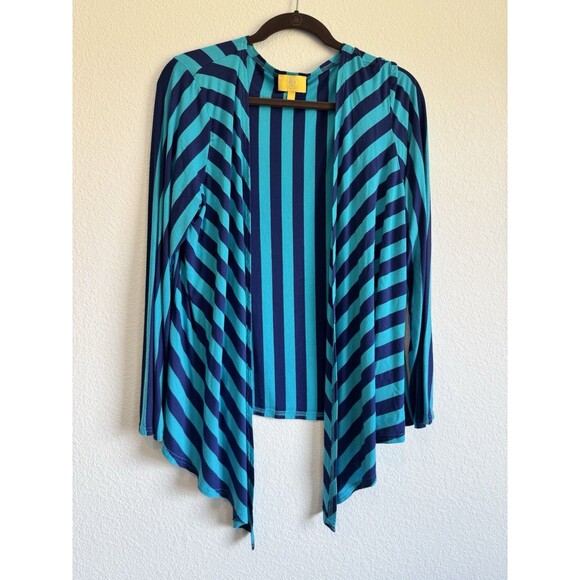 Liz Lange Women's Blue Striped Long Sleeve Open Front Cardigan Sweater XL - Picture 1 of 11